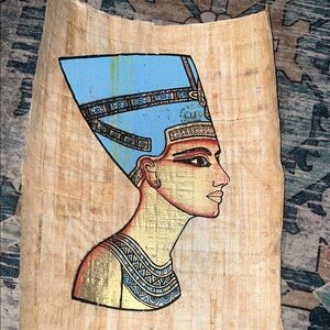 Egyptian Papyrus Art with Blue and Gold Accents